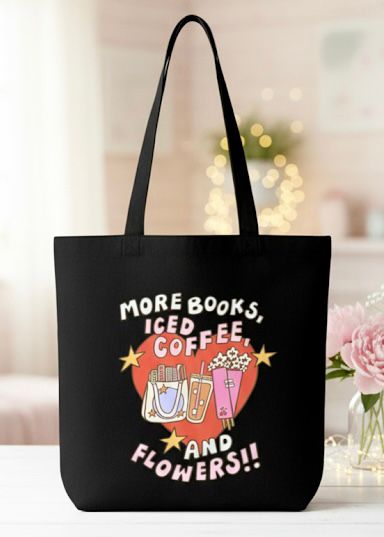 Books, Iced Coffee & Flowers Tote Bag