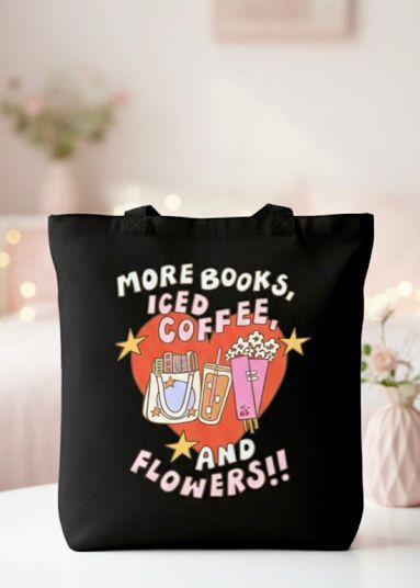 Books, Iced Coffee & Flowers Tote Bag