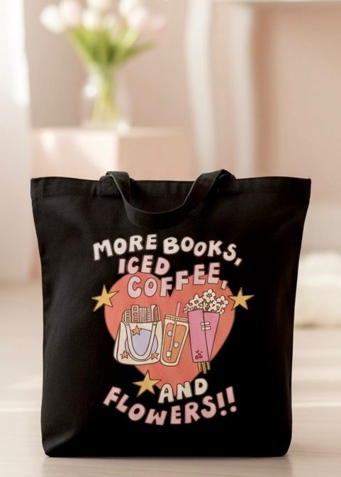 Books, Iced Coffee & Flowers Tote Bag