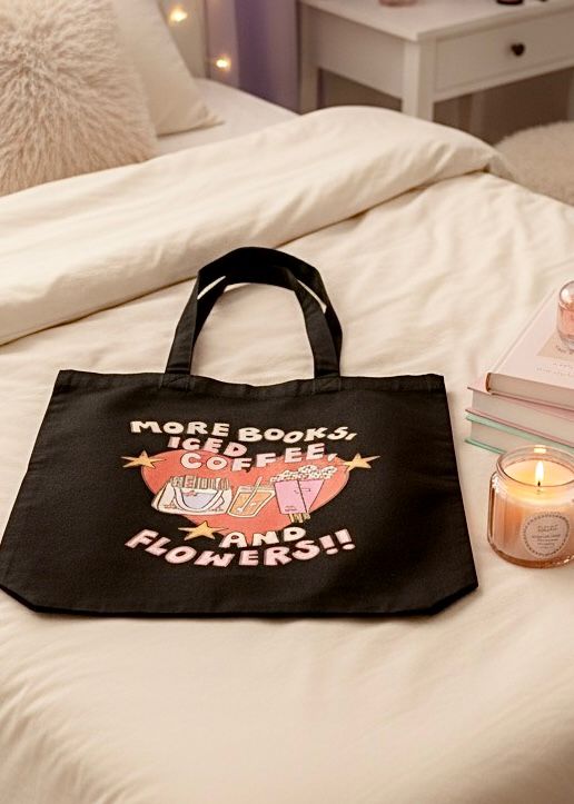 Books, Iced Coffee & Flowers Tote Bag